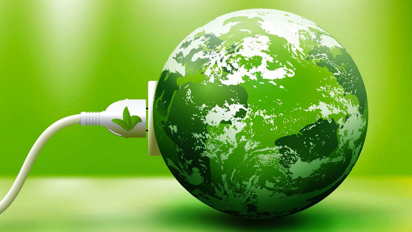 A plug with green energy, connected to planet Earth