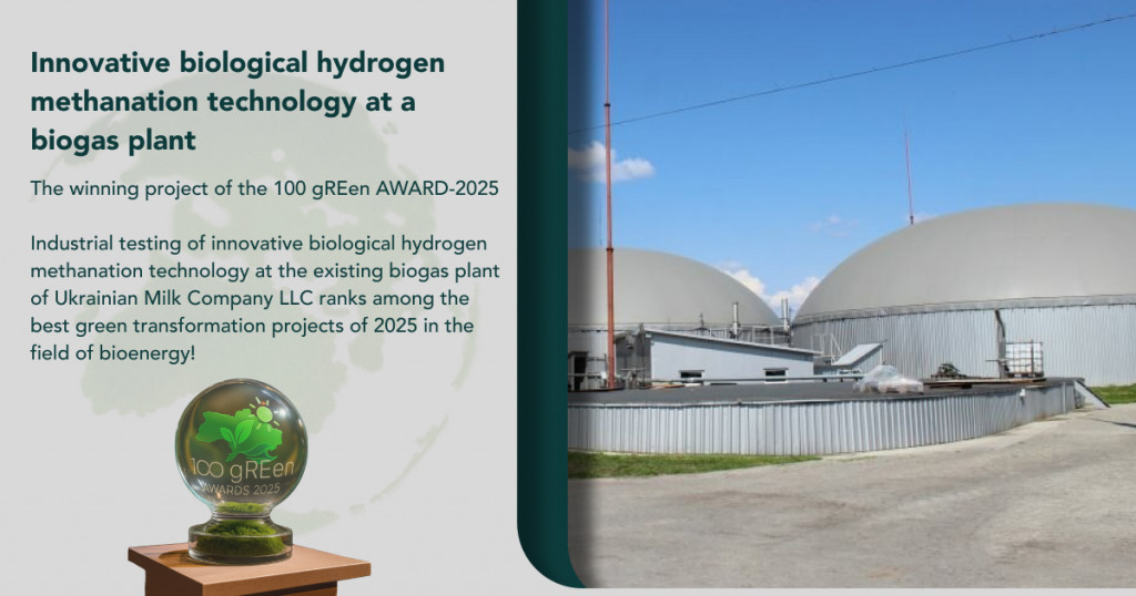 Innovative Biological Hydrogen Methanation Technology at a Biogas Complex — a winning project of the 100 gREen AWARD-2025